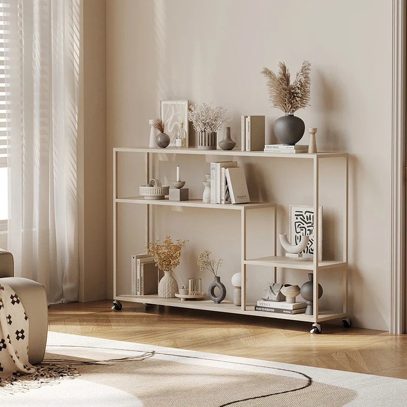 

Wheel movable shelf Wrought iron integrated wall display shelf Bookshelf Living room entrance floor shelf