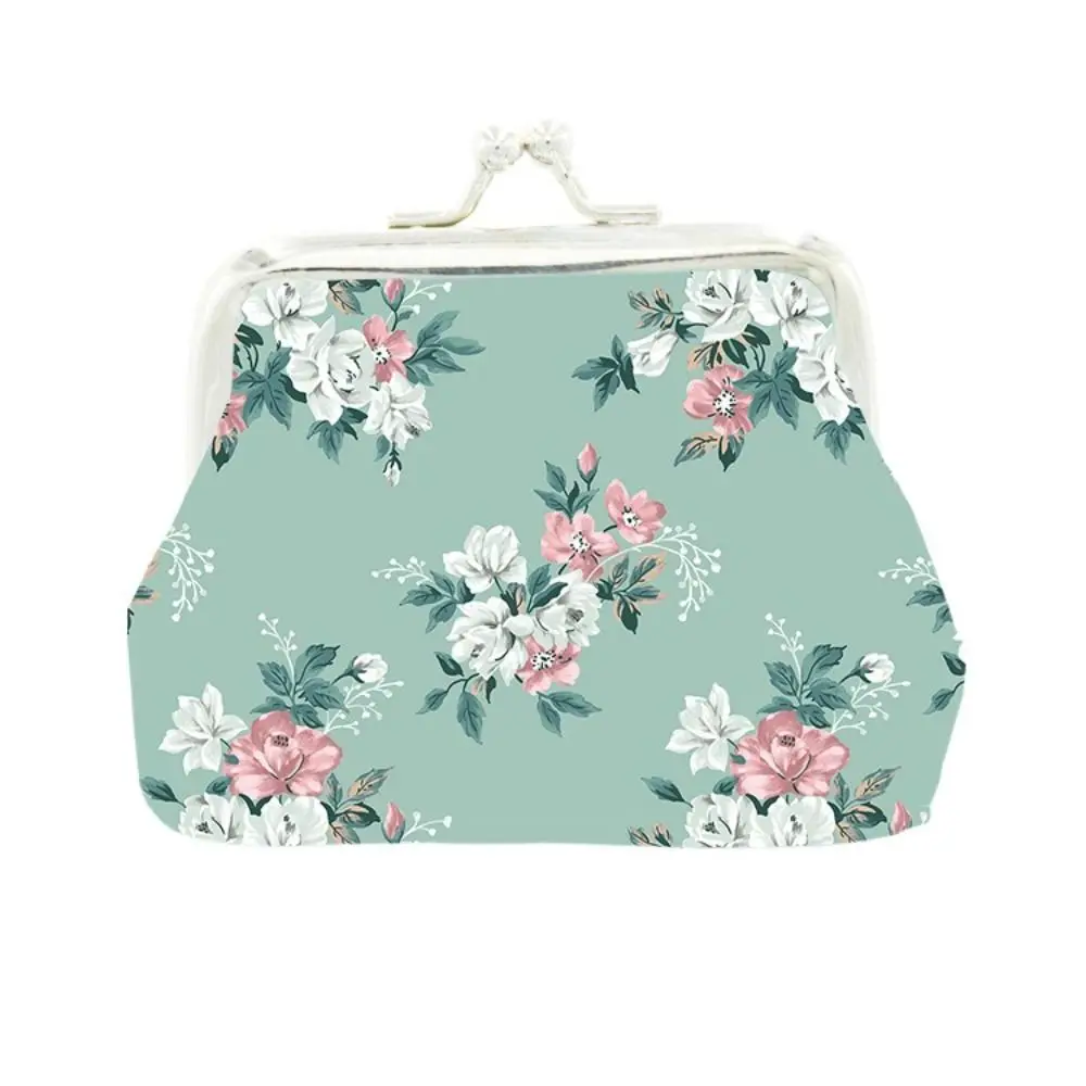 Porte-monnaie en cuir à loquet avec pince en fer pour femme, porte-cartes fleur, sac à monnaie pour femme, sac à monnaie pour carte d'identité de crédit