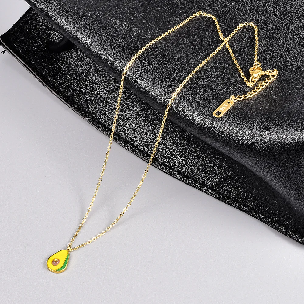 Mori Small Color Drop Avocado Student Necklace Clavicle Chain Titanium Steel Gold Plated