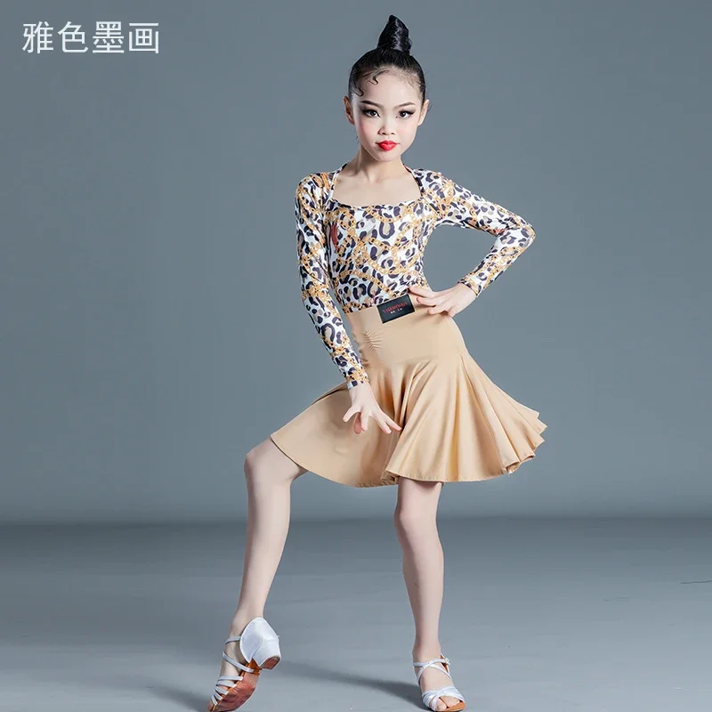 

Весенне-летнее платье для латинских танцев для девочек, тренировочное платье с длинными рукавами, детское отдельное тренировочное платье на подтяжках, профессиональное