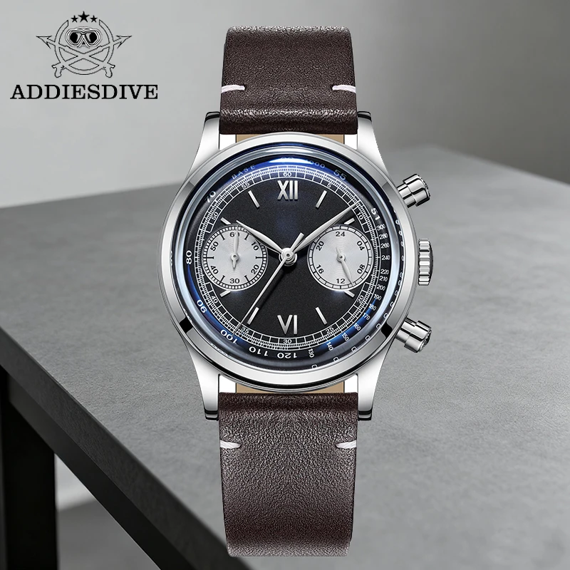 

ADDIESDIVE Men's Quartz 100m Waterproof Watch 316L Stainless Steel Leather Wristwatch 38mm Bubble Glass Luxury Watches For Men