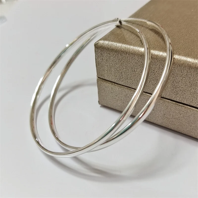 Senlissi - New 18K Gold Plated Hoop Earrings For Women 925 Sterling Silver  3.0mm Fashion Earring Cерьги Kольца 3/4/5/6/7CM