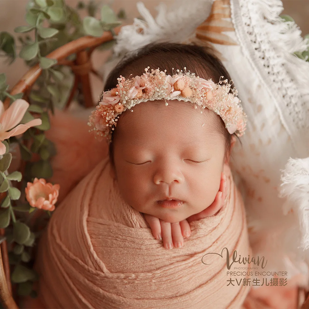 Newborn Photography Props Cotton Yarn Soft High Stretchable Wraps Headflowers Rabbit Blanket Babies Shooting Props Accessories