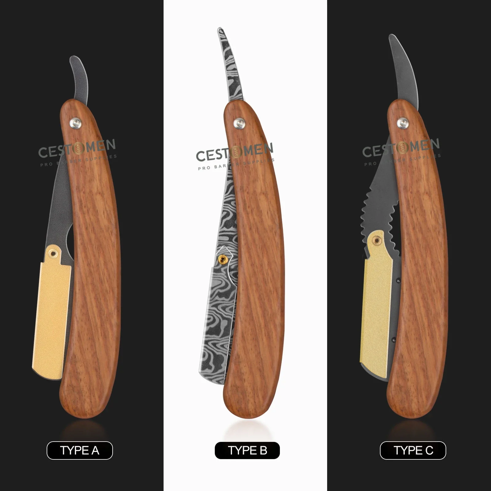 NEW Style Wooden Manual Shaver Razors Professional Straight Edge Stainless Steel Barber Razor Folding Beard Shaving Blade Holder