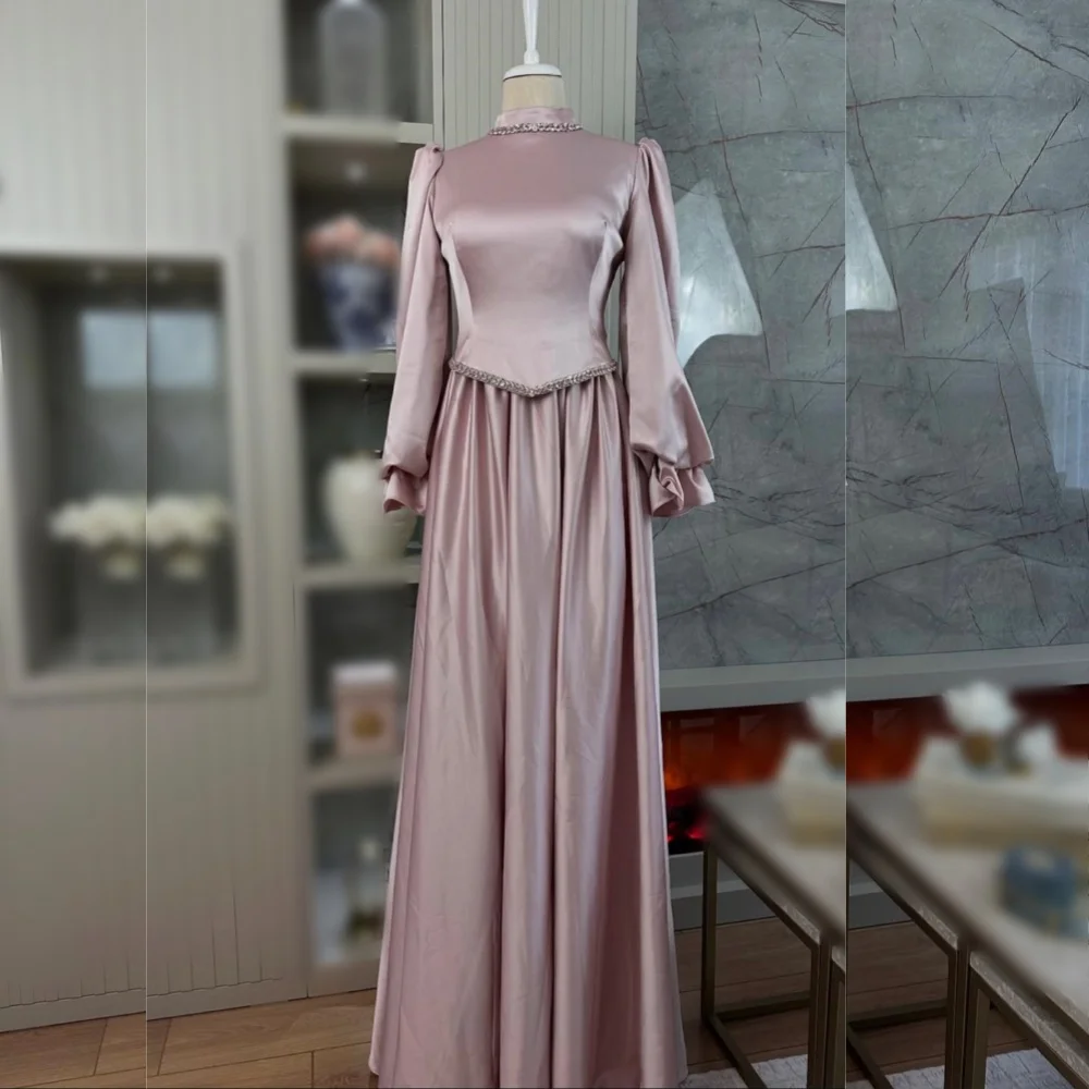 

Классические длинные платья трапециевидной формы с высоким воротником и стразами по индивидуальному заказу, женские вечерние элегантные вечерние свадебные платья на заказ