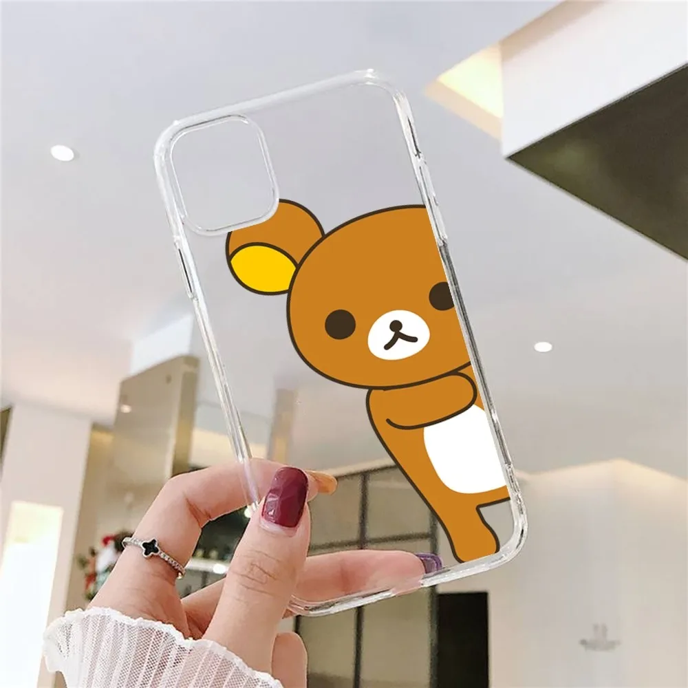 Custodia per telefono carina Rilakkuma per Iphone 15 11 13 14 Pro Max 7 8 Plus X Xr Xs Max Se2020 12mini Cover trasparente