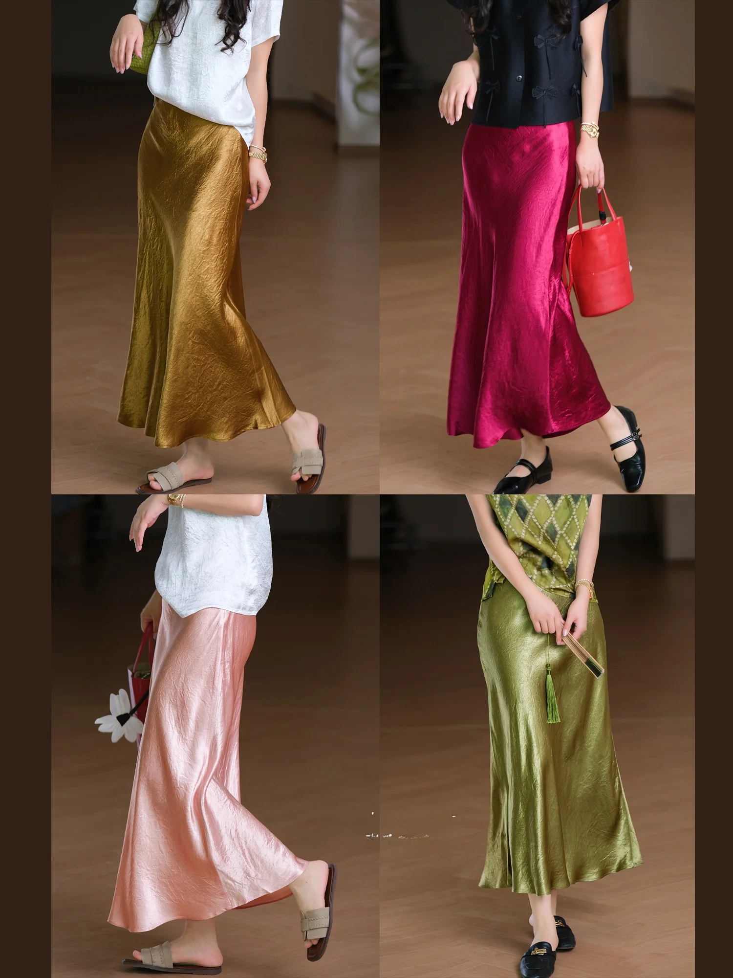 

Ele Fi Tail Skirt Silk Acetate Pleated Elastic Waist f Body Skirt Women's Sle Poetic Mountain Sea Series