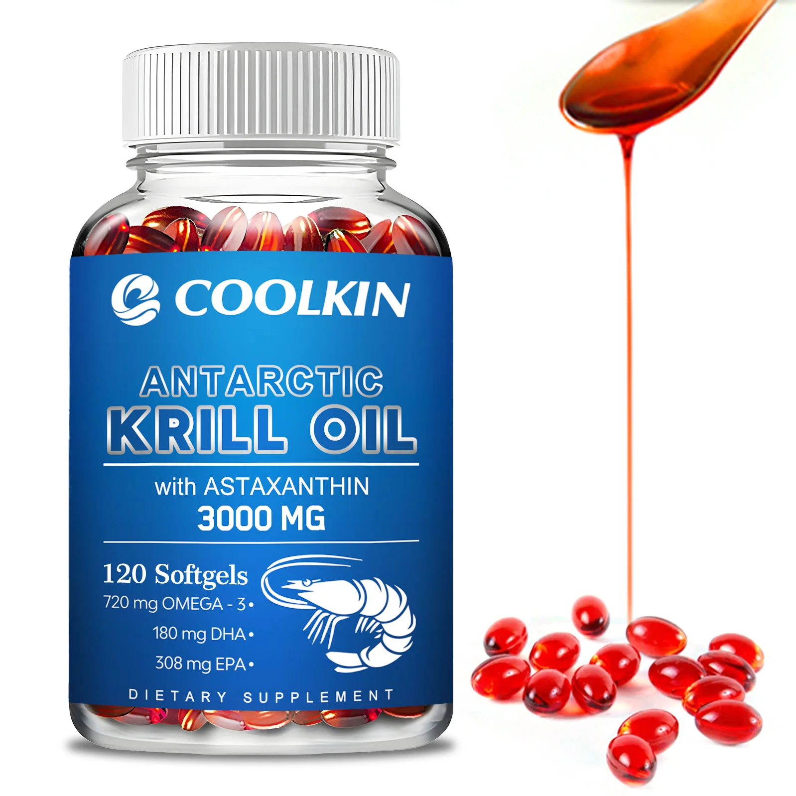Antarctic Krill Oil 3000mg - with Omega-3 EPA, DHA, Astaxanthin and Phospholipids - Sustainable Dietary Supplement