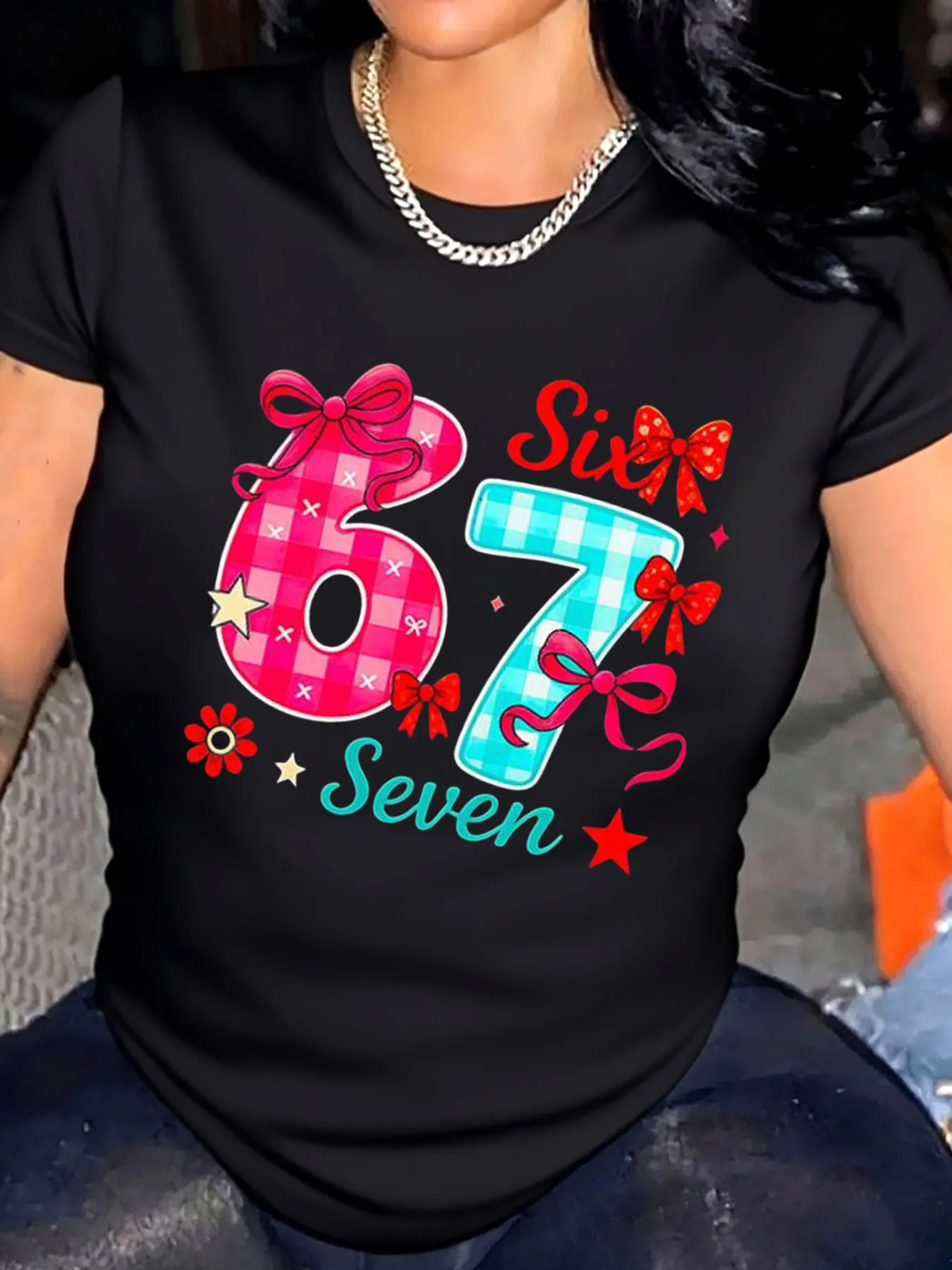 

Женская футболка больших размеров на день рождения, повседневный топ с принтом шести и семью цифр для вечеринки на открытом воздухе