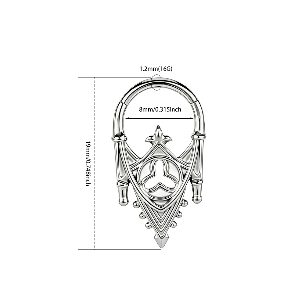 Vanku 1pcs Hypoallergenic Gothic Church Septum Ring, Stainless Steel Hinged Clicker Nose Ring, Punk Vintage Geometric Piercing