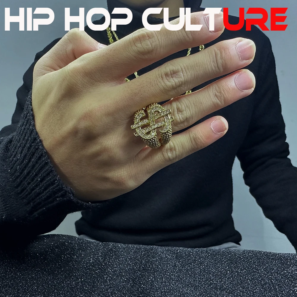 Men's exclusive custom ring, luxurious plated with 18K gold, exquisite packaging, suitable for hip-hop, rap, and gangsters