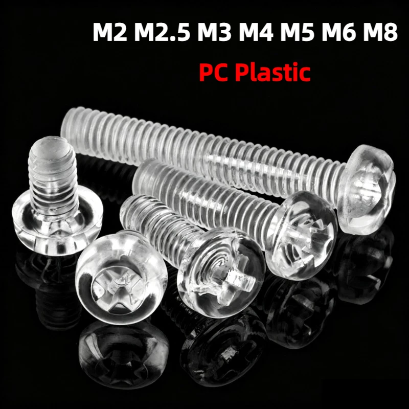 Transparent Acrylic Phillips Bolt M2 M2.5 M3 M4 M5 M6 M8 Cross Round Head PC Clear Bolts Pan Hand Tighten Screw
