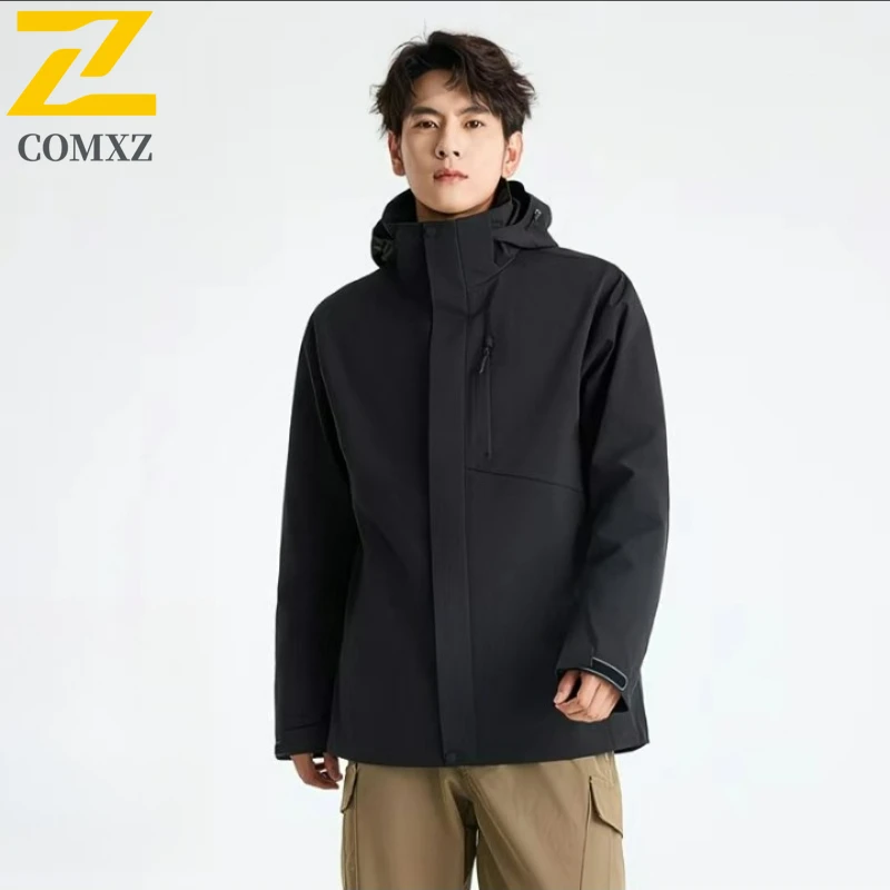 

Men's Outdoor Mountaineering Jacket Waterproof Windproof with Detachable Hood Breathable Hiking Trekking Softshell Tactical Coat