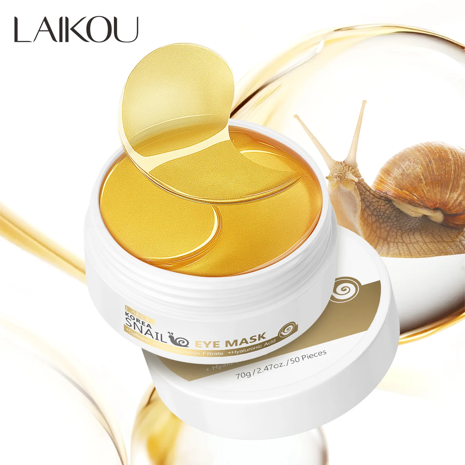 LAIKOU Snail or Sakura Under Eye Mask Anti Aging Hydrating Reduce Dark Circles Puffiness 50 Pieces for Daily Eye Care
