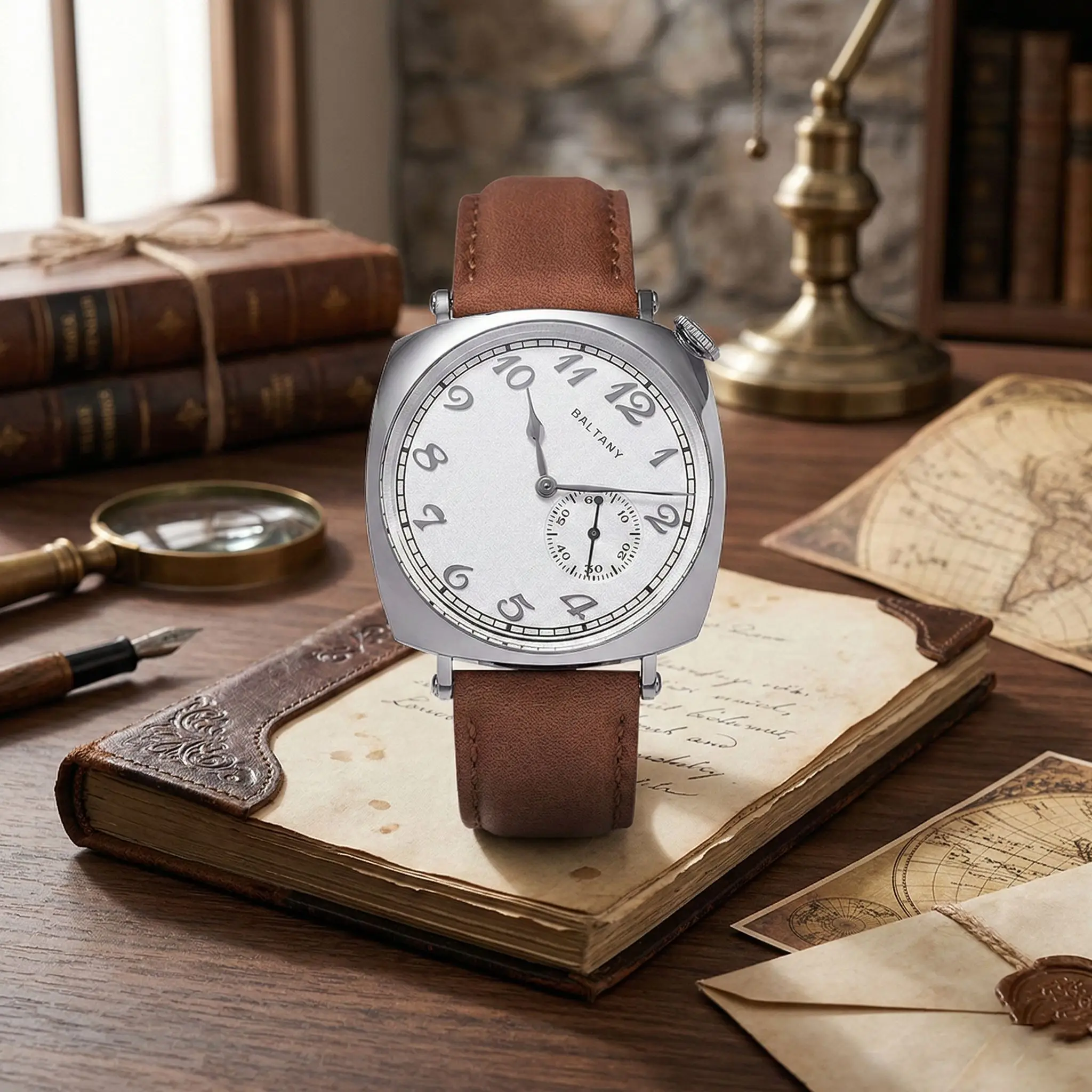 Baltany S4046 Men Automatic Watch 38mm Square Mechaical Wristwatch 50M Waterproof Sapphire Mirror Seagull ST1701 Small Second Di