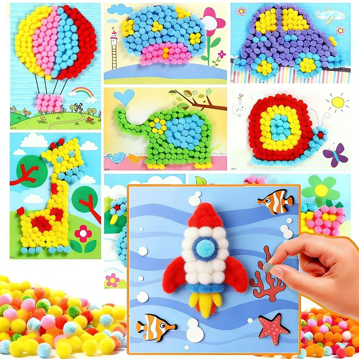 3-teiliges DIY Plüschball-Kunstset - Tier-Filz-Mosaik-Puzzle-Bastelset für Schulprojekte, Kreative Wanddekoration, Entspannende Handarbeit ZSY