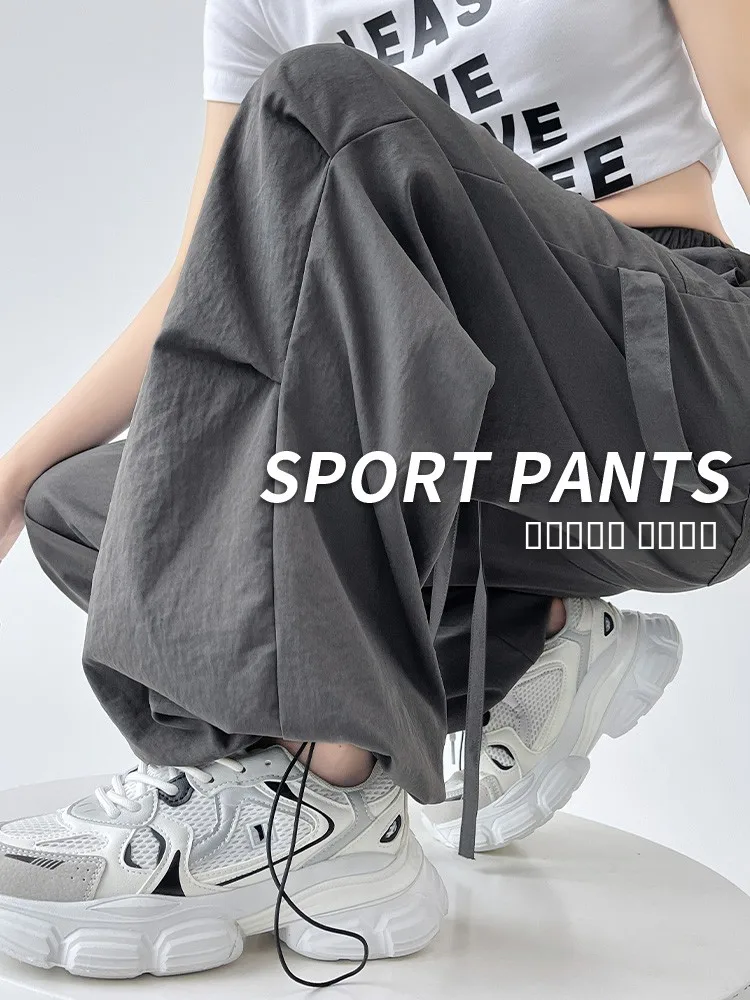 

American Sle Parachute Work Pants Women Summer New Wide Leg Casual Loose Spring Autumn Cuffed Qui Dry Sports Pants