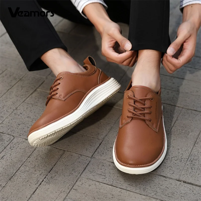 Men's Fashion PU Leather Casual Shoes Daily  Walking Shoes Comfortable Business Dress Sneakers  Breathable Lace-up Low Top Shoes