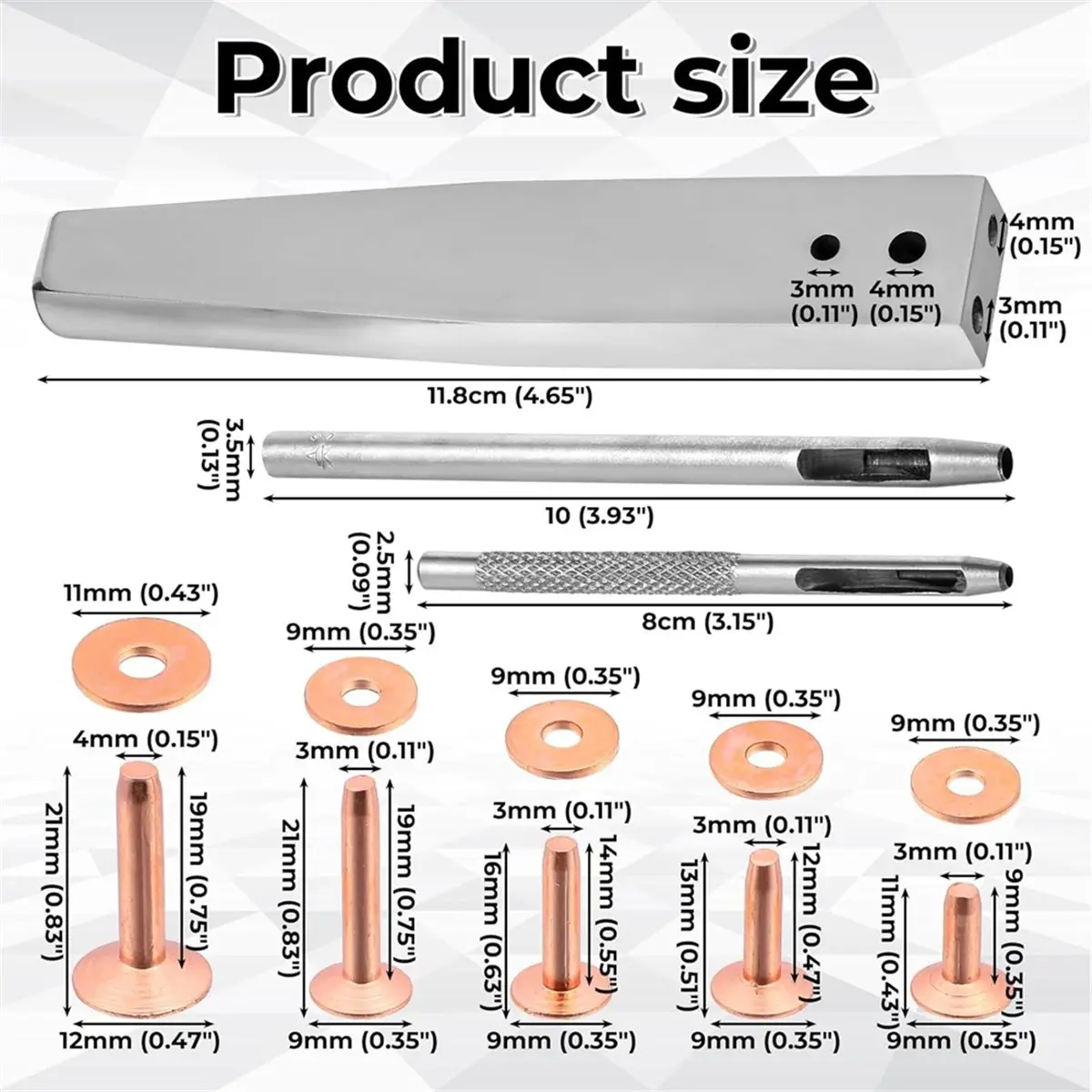Y17A 103 PCS Copper Rivets and Burrs, Leather Rivets Fastener Install Setting Tool, Copper Rivet and Burr Washers for Leather