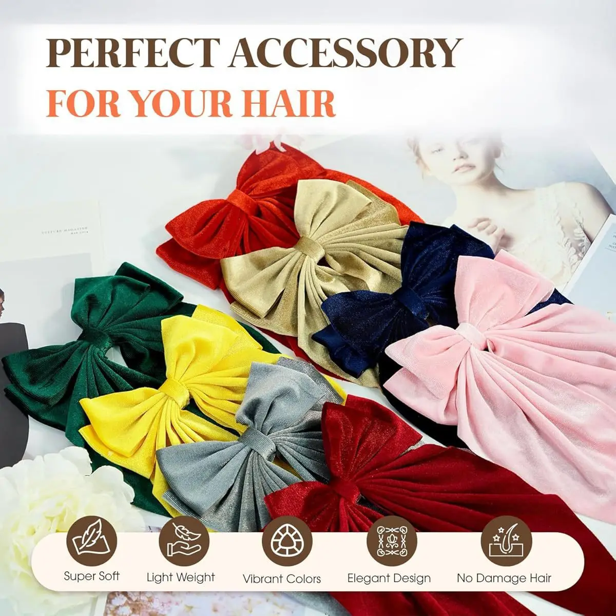 24pc Oversized Velvet Hair Clips with Long Tassel Bow Side Hairgrips for Women And Girls Christmas Hair Accessories Bulk Pack