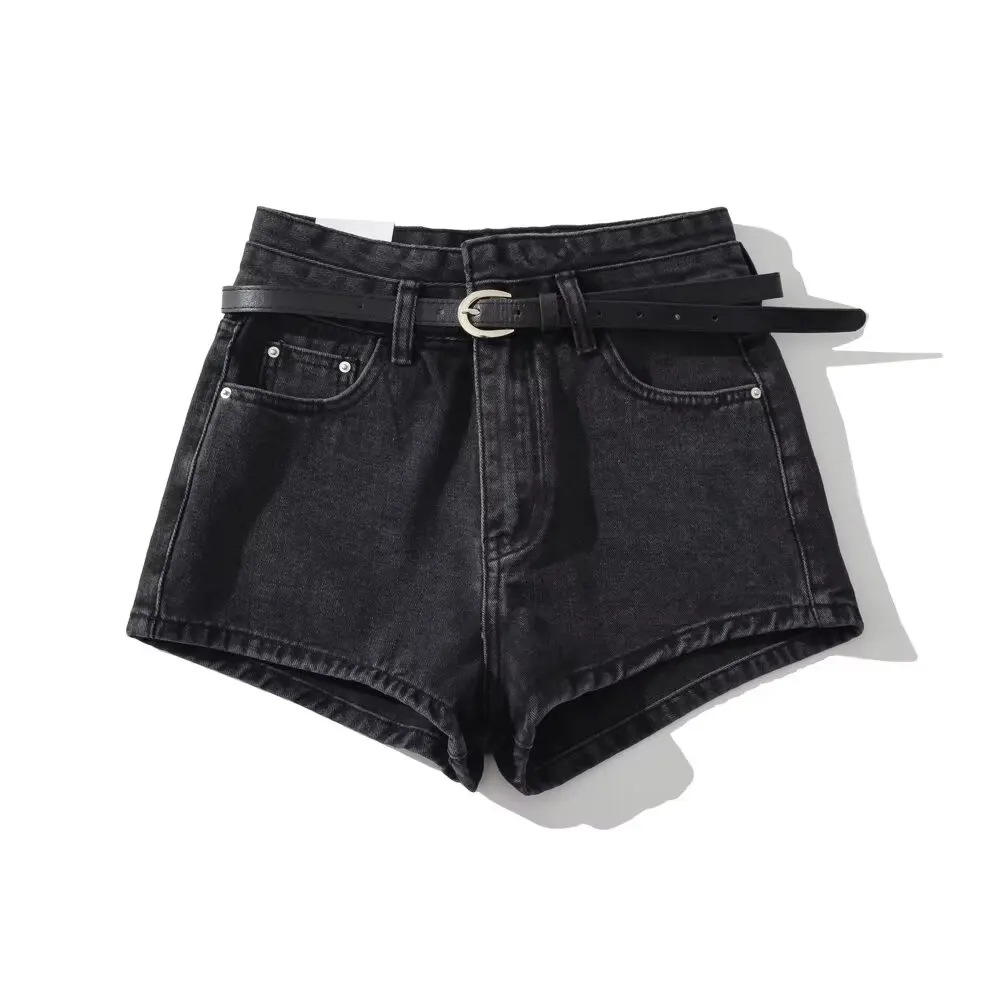 Cintura alta perna larga ort jeans para mulheres verão calças quentes retro rua sle emagrecimento a linha com cinto denim orts