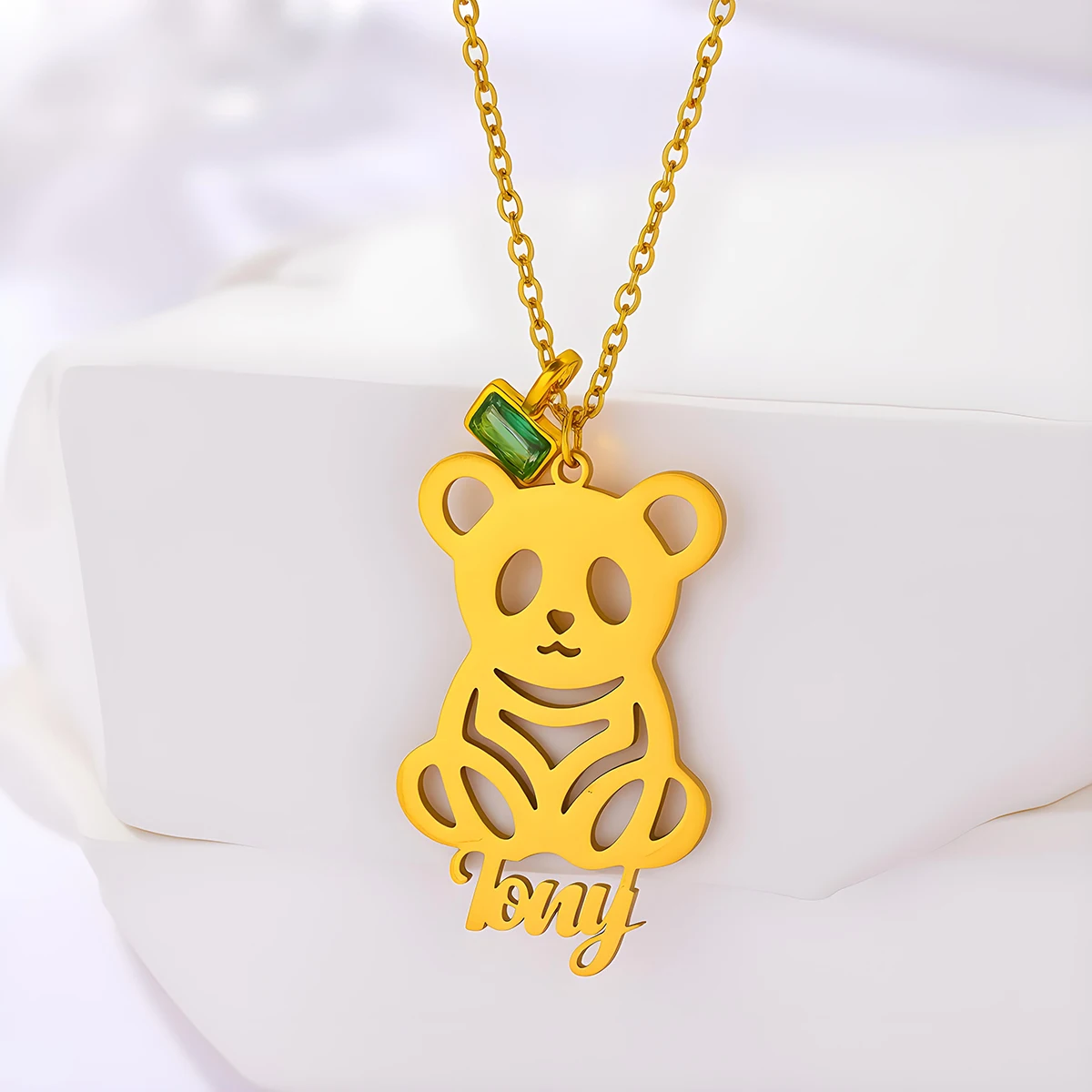 Chandler Custom Name Stainless Steel Cute Chinese National Treasure Panda Pendant Necklaces For Women Jewelry