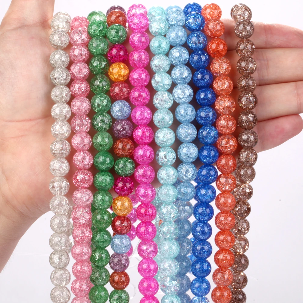 Natural 6/8/10mm Colorful Cracked Crystals Quartz Glass Round Loose Spacer Beads For Jewelry Making DIY Bracelet Necklace 15\