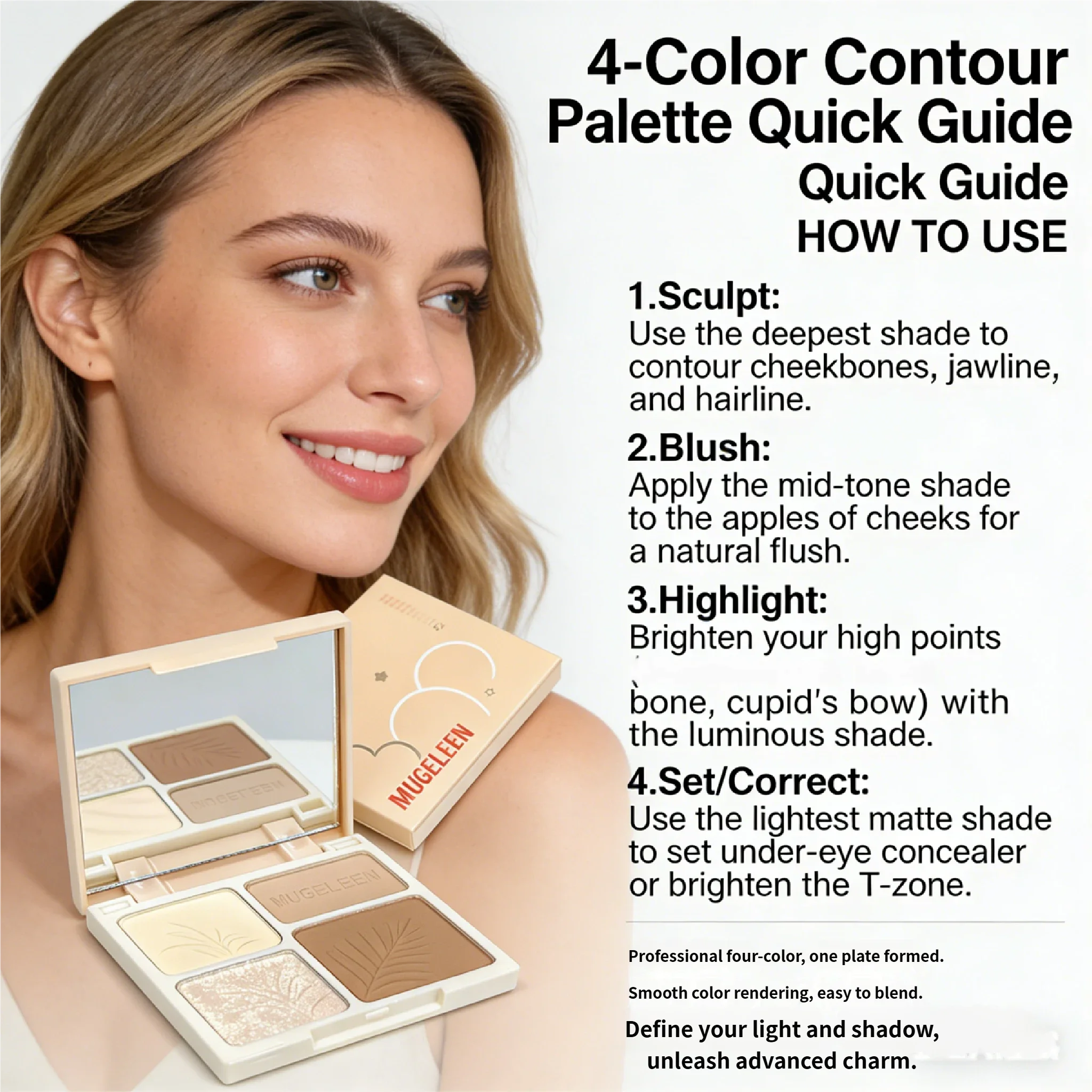 MUGELEEN Tavolozza di evidenziatori contorno a 4 colori Matte Shimmer Regalo di Natale Ombretto festivo portatile per il trucco