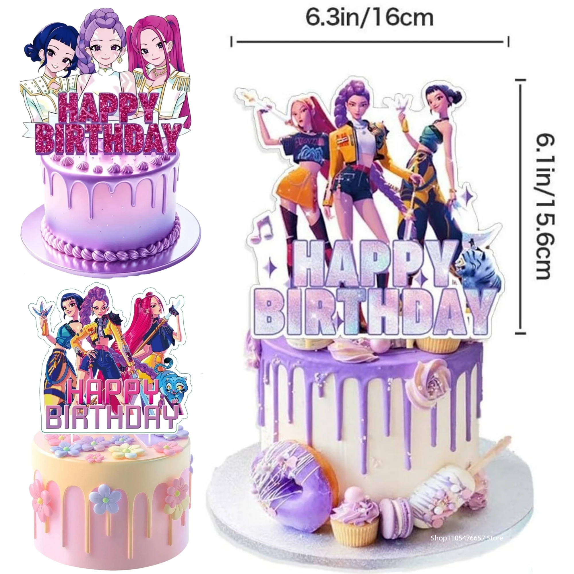 

Anime Theme K-pop Girls Cake Toppers Happy Birthday Party Decorations Cartoon Cake Picks Set for Kids Girls Party Supplies Gift