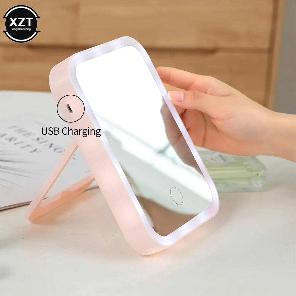 Tricolor/Monochrome LED Fill Light Folding Makeup Mirror Charging Portable New Touch Screen Mirror USB Make-up Mirror with Light