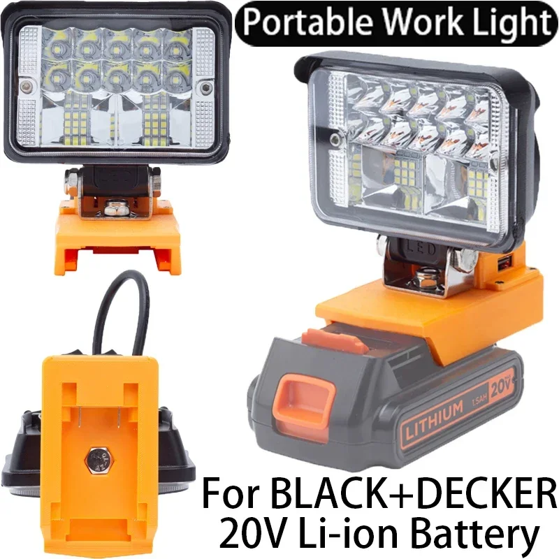 

Portable LED Work Light for Black&Decker 20V Li-ion Battery 12W Compatible USB Portable Outdoor Wireless Tool Light