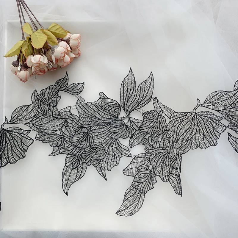 6Yards White Black Floral Lace Trim Water Soluble Embroidery Polyester Lace DIY Lace Fabric Clothing Accessories