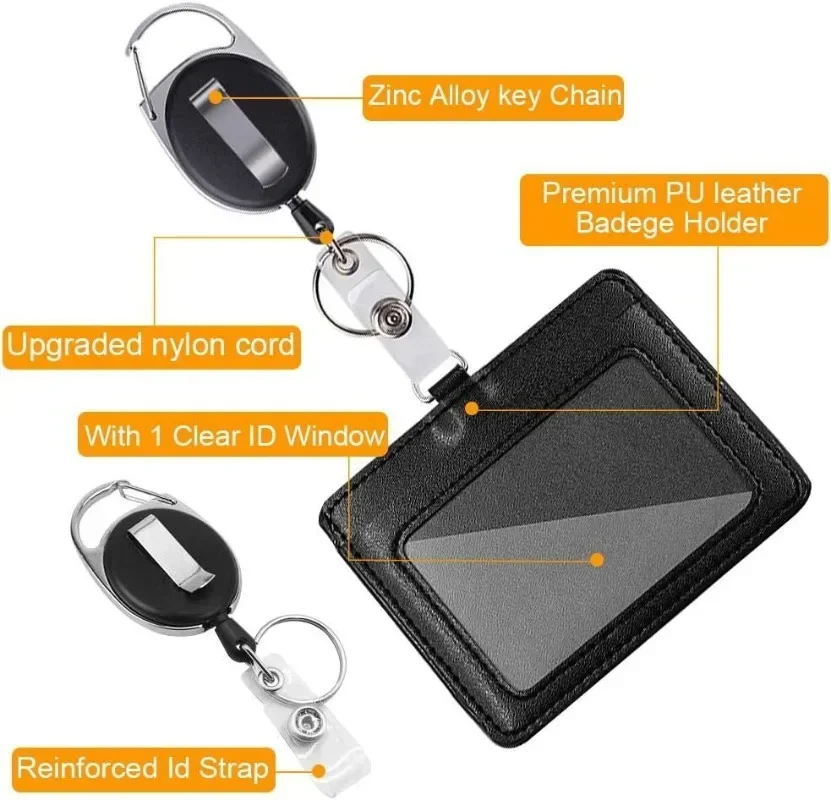 Worker Card Holder Simplicity Black Color Card Holder Lanyard Solid Color ID Card Holder Retractable Badge Reel Office Supplies