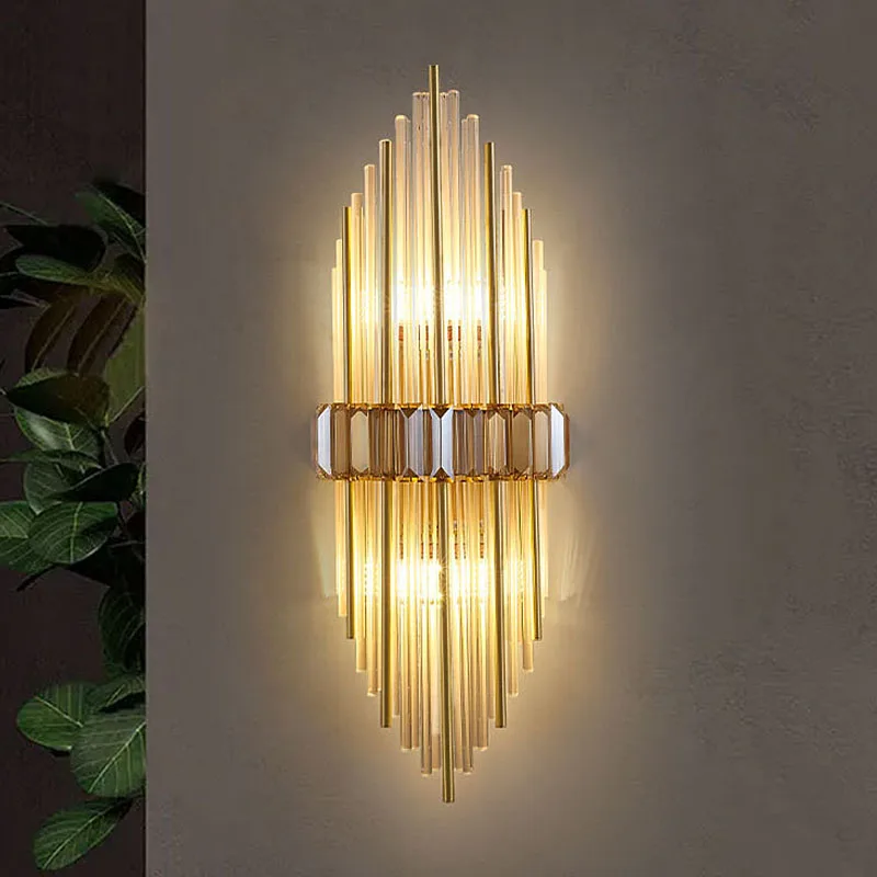 

Light Luxury Crystal Wall Lamp Study Room Bedroom Bedside Creative Staircase Corridor Living Room Tv Background Grille Lighting