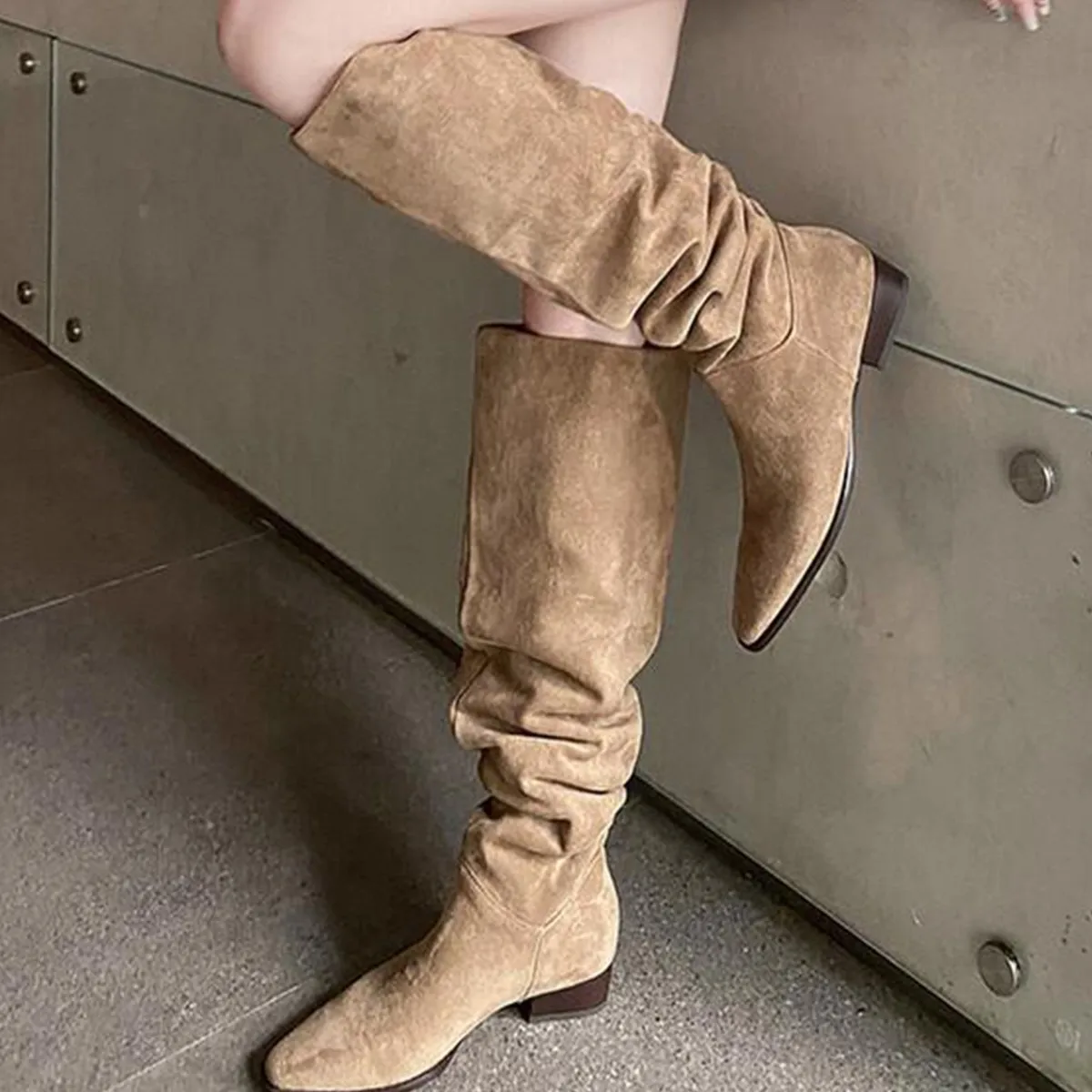 Over the knee long boots for women  autumn and winter thick heeled high rise knight boots  Maillard Western boots