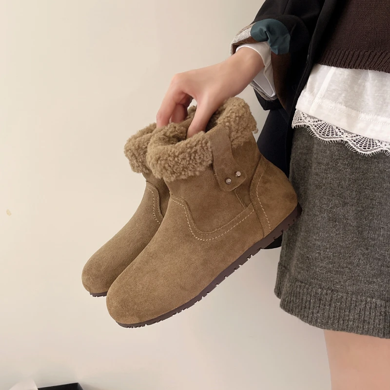 الشتاء الثلوج الأحذية الجديدة جولة تو عميق الفم الدافئة عدم الانزلاق لينة وحيد عدم الانزلاق مقاومة للاهتراء أحذية قطنية مسطحة