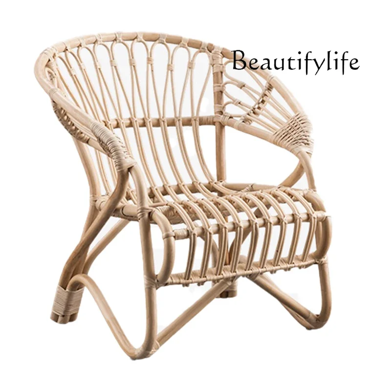 

Nordic Natural Real Rattan Rattan Chair Home Balcony Coffee Table Three-Piece Combination Leisure Backrest Recliner