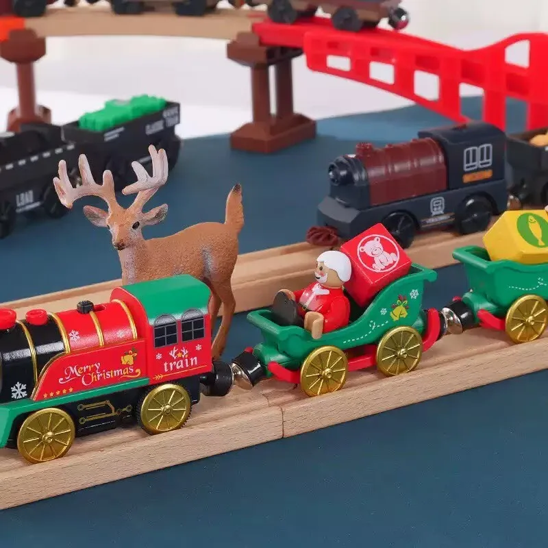 고품질 목재 트랙 전동 소형 기차 목재 트랙 장난감과 호환 가능 3세에서 7세 어린이용 W05