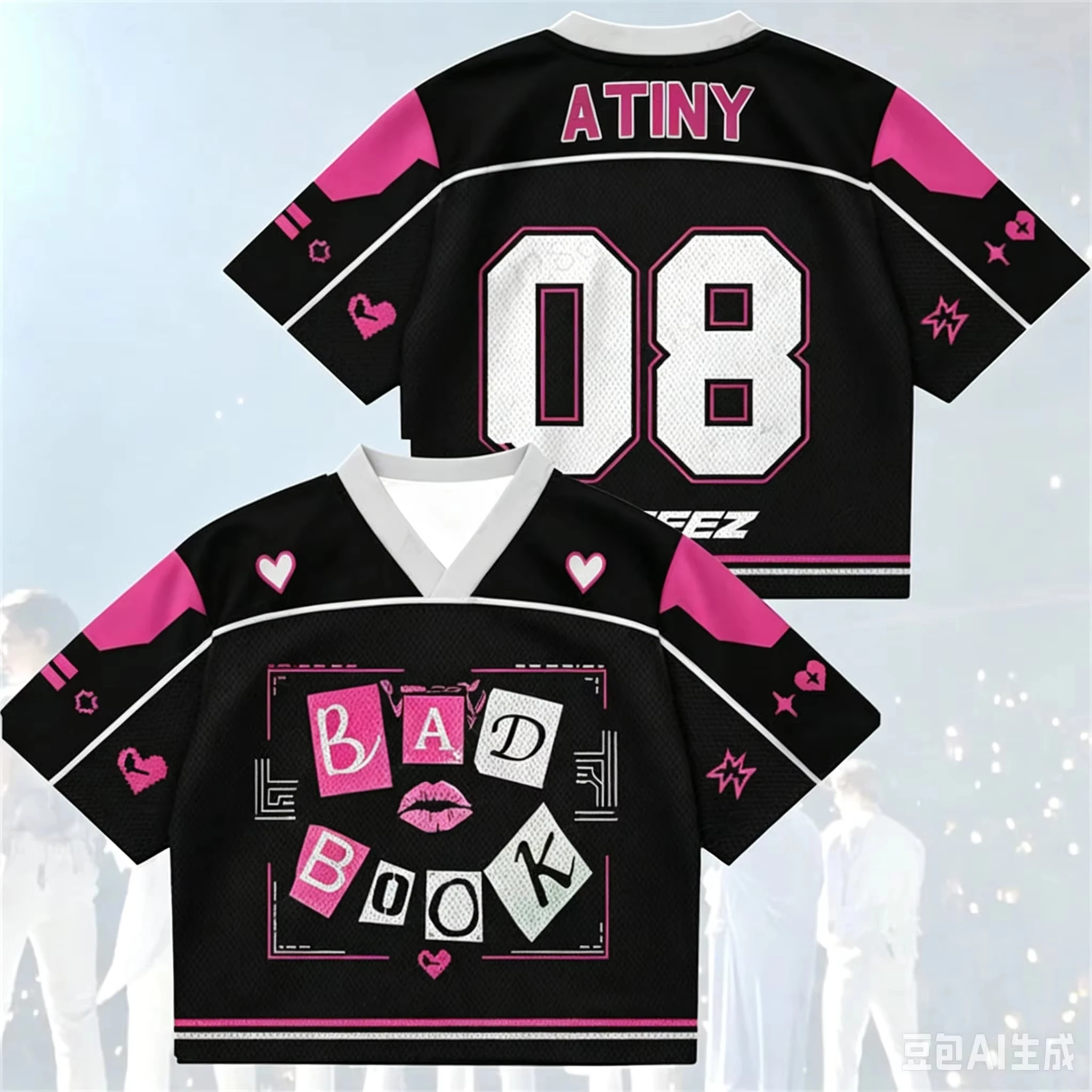 Kpop ATEEZ BAD BOOK Concert Baseball Jersey 10 03 08 09 12  T-Shirt V-neck Short Sleeve Top Casual  Hip Hop Oversized Sports Tee