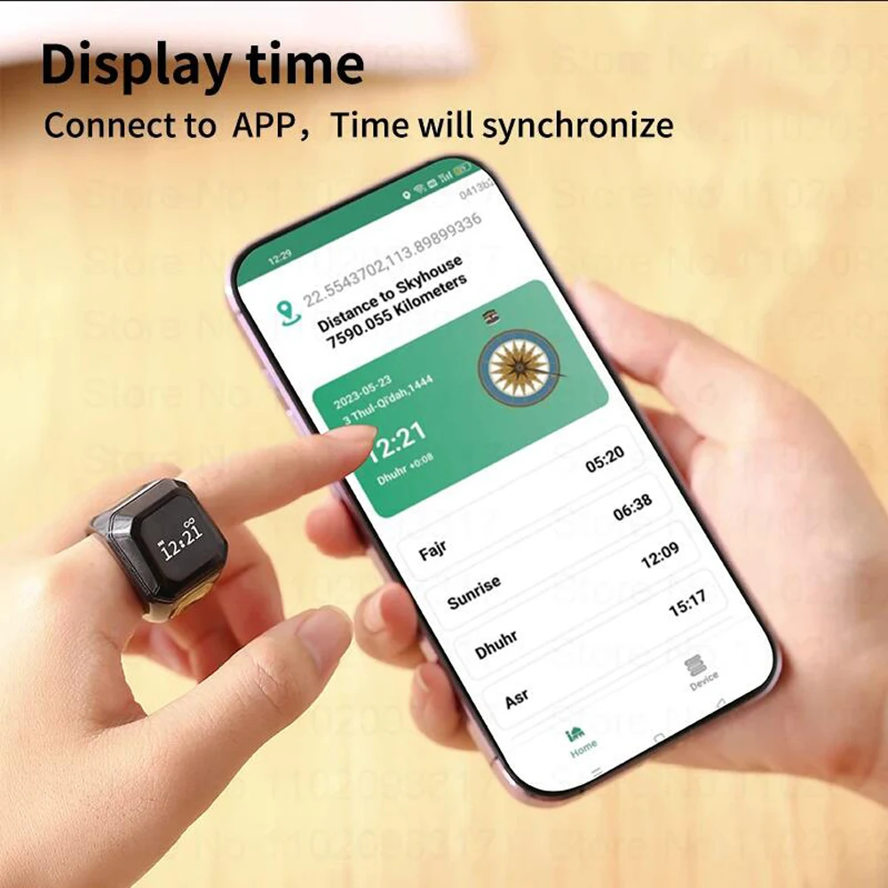 Zinklegering Teller Gebedstijd Herinnering Bluetooth-Compatibele Luidspreker Oled Hd Display Moslim Slimme Ring Duurzaam