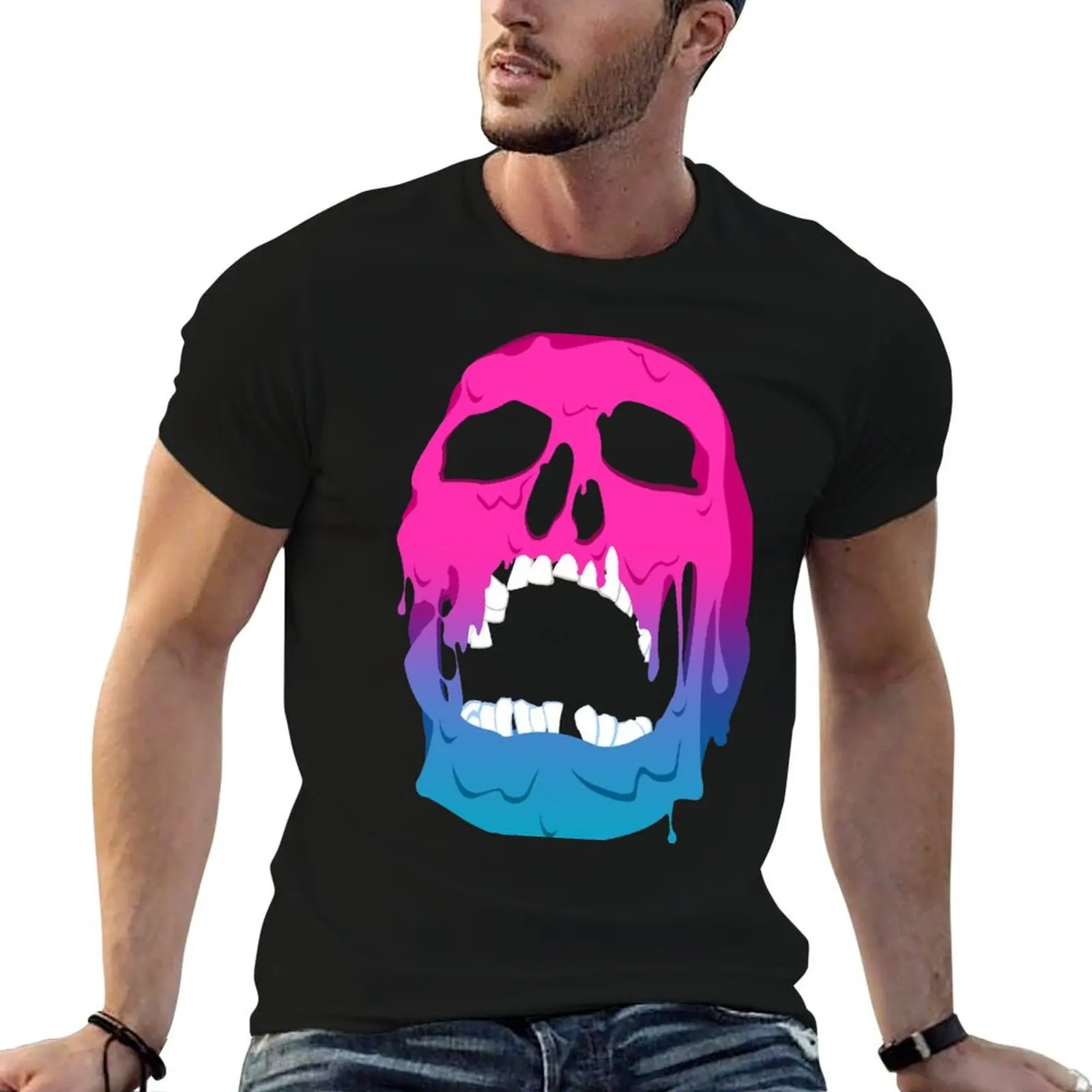 Melting Neon Skull T-Shirt plus size clothes vintage graphic tee cotton graphic tees plus sizes t shirts for men