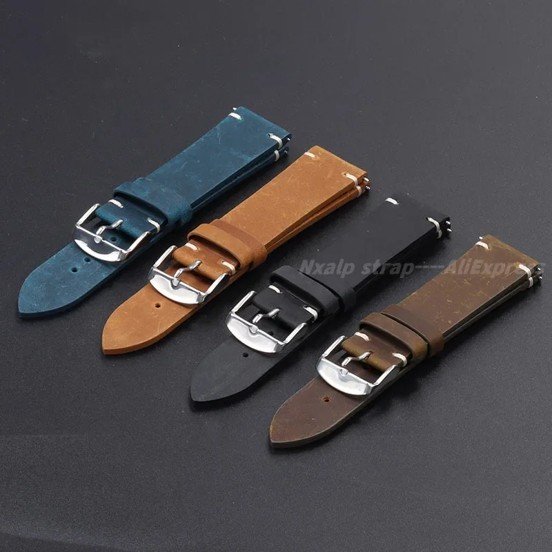 Vintage Leather Watch Strap 18mm 19mm 20mm 21mm 22mm Handmade Stitching Cowhide Watchband for Omega Bracelet Watch Accessories