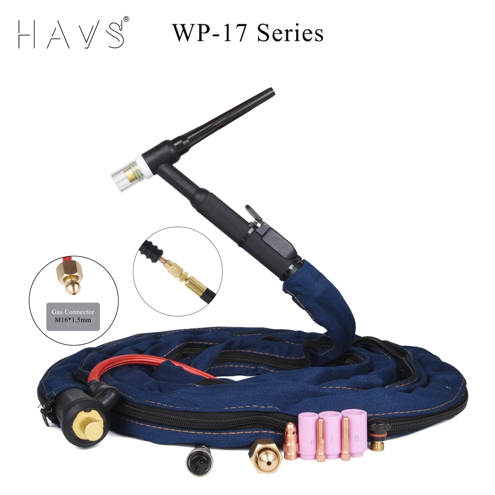 4M WP17 WP17FV WP17F TIG Welding Torch Gas-Electric Integrated Rubber Hose w/DKJ35-50 w/ M16*1.5mm Gas Connector 13FT