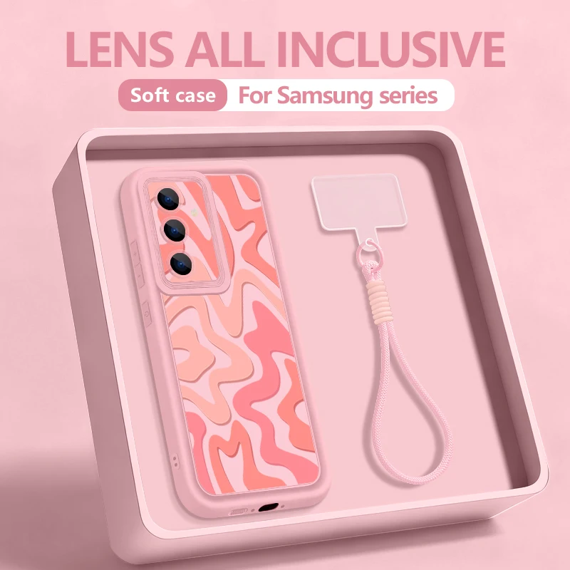 Gestreifte Handyhülle mit Trageriemen für Samsung Galaxy S25 S24 FE S26 S24 S23 S22 Ultra S23 Plus S25 Edge Weiche TPU-Schutzhülle mit Band