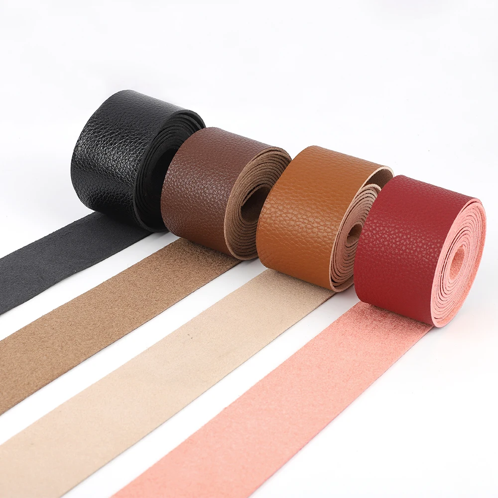 

2Meters DIY Leather Strap Strip Leathercrafts Flat Cord Thread for Bag Handles Handbag Decor Jewelry Accessories Black Red Brown