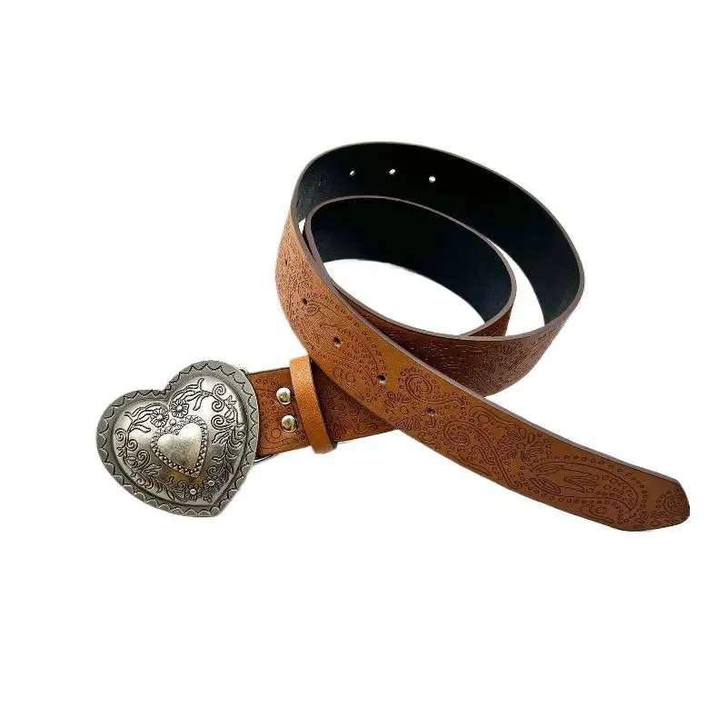 الحب شكل قلب مشبك حزام المرأة موضة فستان كاجوال الجينز اكسسوارات حزام القوطية الرجعية براون بولي Leather حزام من الجلد