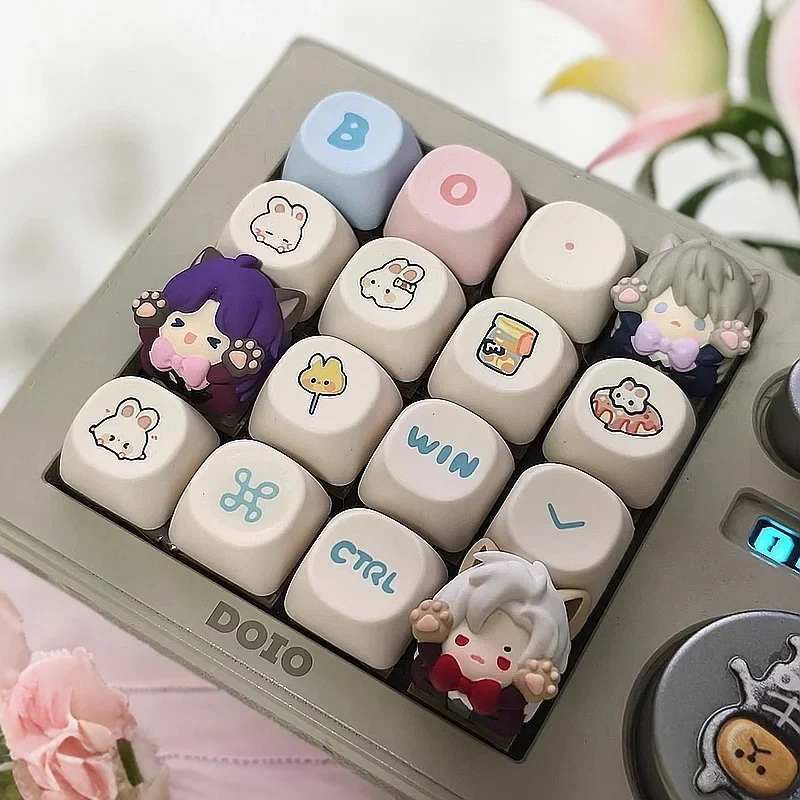 Anime Keycaps Love and Deepspace Xavier/Zayne/Rafayel/Sylus Figure Cosplay Cat Artisan Keycaps for Mechanical Keyboard Caps Gift