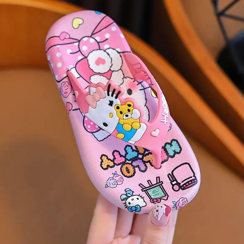 سانريو مرحبا كيتي الأطفال النعال الصيف فتاة الكرتون لينة وحيد المنزل القائمة الوجه يتخبط Kawaii أنيمي موضة أحذية الشاطئ الجديدة