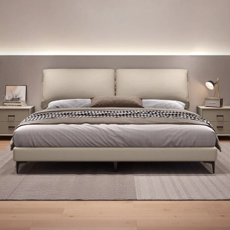Italian Minimalist Elephant Ear Leather Bed 1.8 Meters Large  Soft Bag Storage Wedding Leather  Master Bedroom