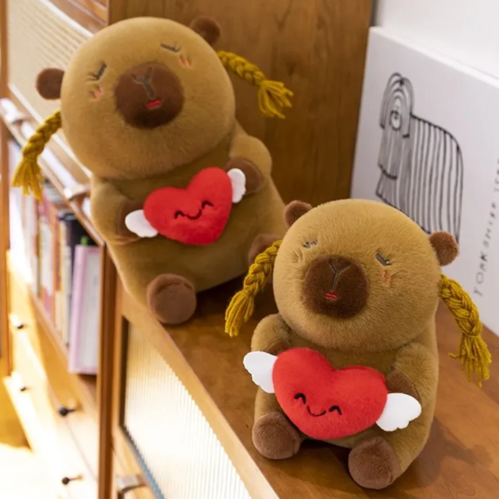 Belle coeur d'amour Capybara peluche jouet tressé moelleux Capybara coton poupée marron doux Capybara peluche poupée chambre décor